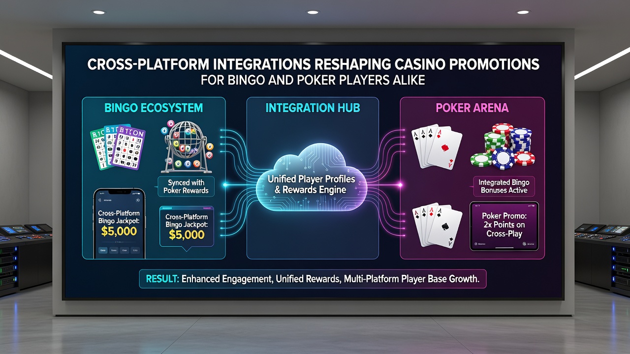 Bingo and poker players using synchronized promotions on connected casino platforms